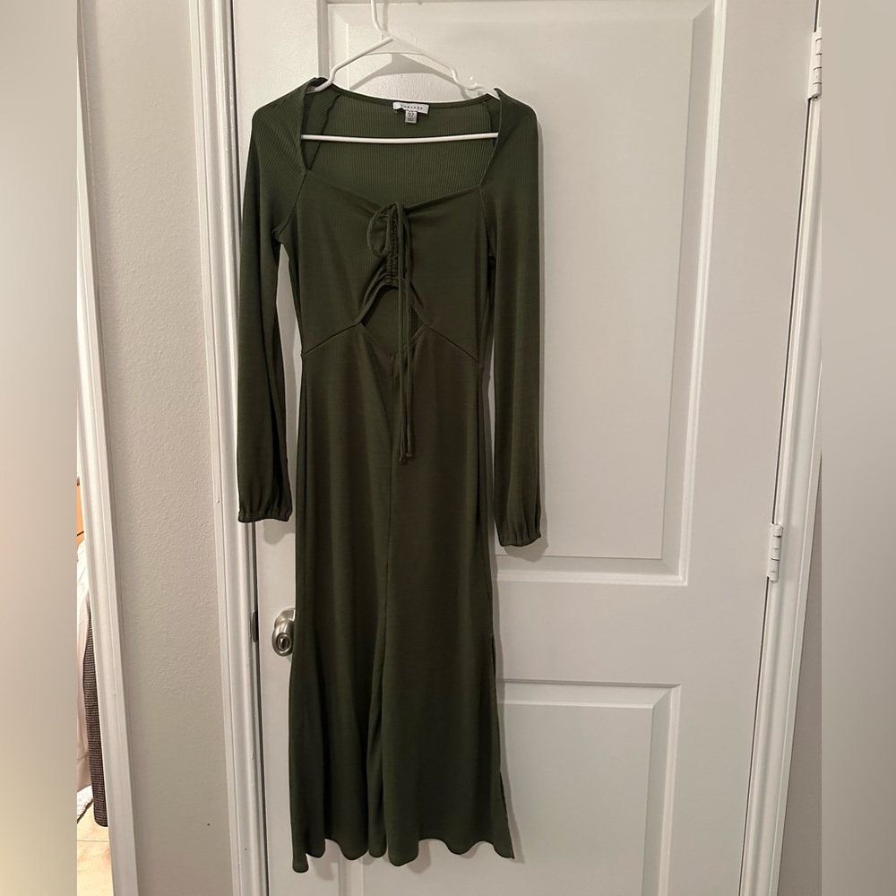 Topshop Dark Green Long Sleeve Dress